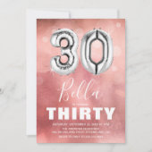 30歳の誕生日シルバーバルーン | ガーリーピンクパーティー 招待状 (正面)
