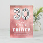 30歳の誕生日シルバーバルーン | ガーリーピンクパーティー 招待状 (スタンド正面)