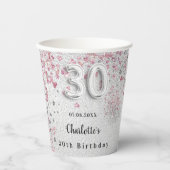 30歳の誕生日シルバーピンクの名前 紙コップ (正面)