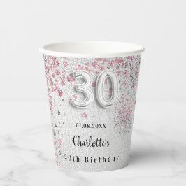 30歳の誕生日シルバーピンクの名前 紙コップ