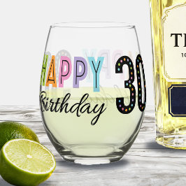 30歳の誕生日タイポグラフィー ステムなしワイングラス