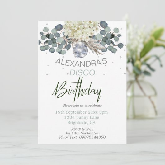 30歳の誕生日ダスティブルーフローラディスコボール 招待状 (スタンド正面)