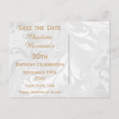 30歳の誕生日ダマスクとフェイク弓の日付を保存 案内ポストカード (裏面)