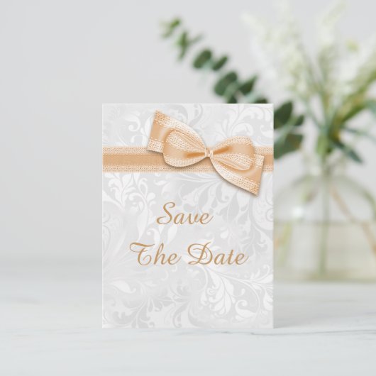 30歳の誕生日ダマスクとフェイク弓の日付を保存 案内ポストカード (スタンド正面)