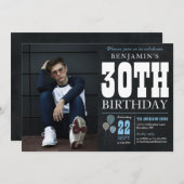 30歳の誕生日チョークボードブルーバルーンフォト素朴ー 招待状 (正面/裏面)