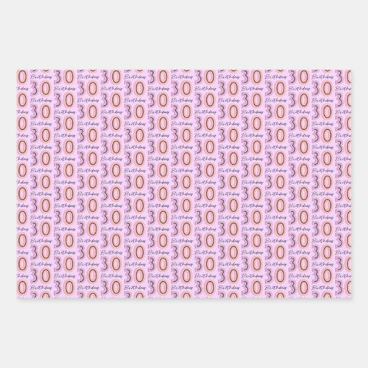 30歳の誕生日ナンバーズパープルピンク ラッピングペーパーシート (正面)
