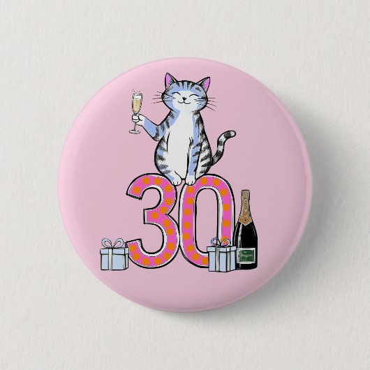 30歳の誕生日ネコお祝い30年30歳 缶バッジ (正面)