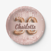 30歳の誕生日バラ金ゴールドグリッタードライブ名 ペーパープレート (正面)