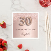 30歳の誕生日バラ金ゴールドグリッターピンクバルーンスタイル スタンダードカクテルナプキン (インサイチュ)