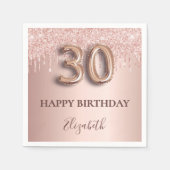 30歳の誕生日バラ金ゴールドグリッターピンクバルーンスタイル スタンダードカクテルナプキン (正面)