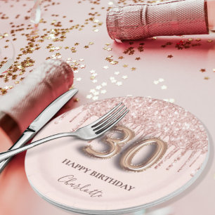 30歳の誕生日バラ金ゴールドグリッターピンクバルーンスタイル ペーパープレート