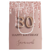 30歳の誕生日バラ金ゴールドグリッターピンクバルーンスタイル ミディアムペーパーバッグ (裏面)