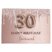 30歳の誕生日バラ金ゴールドグリッターピンクバルーンスタイル ラージペーパーバッグ (裏面)