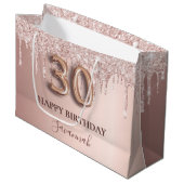 30歳の誕生日バラ金ゴールドグリッターピンクバルーンスタイル ラージペーパーバッグ (正面アングル)