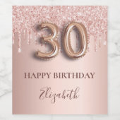 30歳の誕生日バラ金ゴールドグリッターピンクバルーンスタイル ワインラベル (シングルラベル)