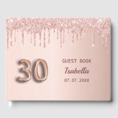30歳の誕生日バラ金ゴールドグリッターピンクバルーンフォント ゲストブック (正面)