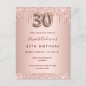 30歳の誕生日バラ金ゴールドグリッターピンク ポストカード (正面)