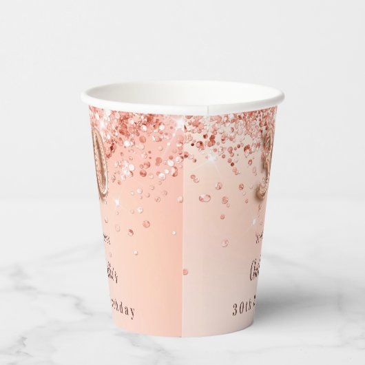 30歳の誕生日バラ金ゴールドグリッターモノグラム名 紙コップ (右)