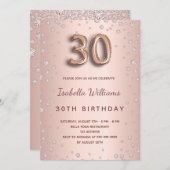 30歳の誕生日バラ金ゴールドスクリプトglamorous 招待状 (正面/裏面)
