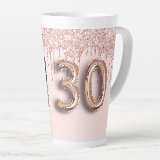 30歳の誕生日バラ金ゴールドピンクのフォトドリップ カフェラテマグ (右アングル)