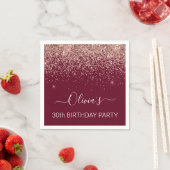 30歳の誕生日バラ金ゴールドピンクグリッターブルゴーニュ スタンダードカクテルナプキン (インサイチュ)
