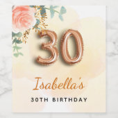 30歳の誕生日バラ金ゴールド花eucalyptus名前 ワインラベル (シングルラベル)