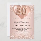 30歳の誕生日バラ金ゴールド赤面キラキラ風船 招待状 (正面)