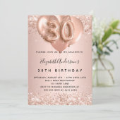 30歳の誕生日バラ金ゴールド赤面キラキラ風船 招待状 (スタンド正面)