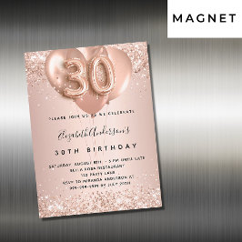 30歳の誕生日バラ金ゴールド赤面バルーン豪華 マグネット招待状