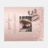 30歳の誕生日バラ金ゴールド赤面ピンクのドリップス写真 フリースブランケット (正面(横))