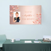 30歳の誕生日バラ金ゴールド赤面ピンクフローラ写真 横断幕 (トレードショー)