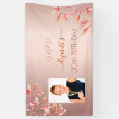 30歳の誕生日バラ金ゴールド赤面ピンクフローラ写真 横断幕 (縦)