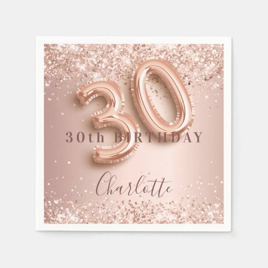 30歳の誕生日バラ金ゴールド赤面ピンク名 スタンダードカクテルナプキン (正面)