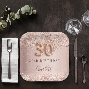 30歳の誕生日バラ金ゴールド赤面ピンク名 ペーパープレート