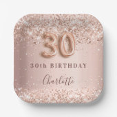 30歳の誕生日バラ金ゴールド赤面ピンク名 ペーパープレート (正面)