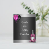 30歳の誕生日バルーズシャンパンシルバーピンク 招待状 (スタンド正面)