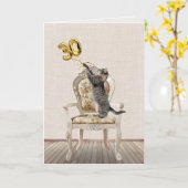 30歳の誕生日バルーンとタビーキャット カード (黄色い花)