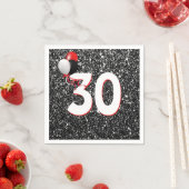 30歳の誕生日バルーンをブラックグリッターナプキンスで スタンダードカクテルナプキン (インサイチュ)