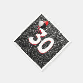 30歳の誕生日バルーンをブラックグリッターナプキンスで スタンダードカクテルナプキン (角)