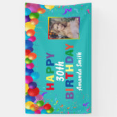 30歳の誕生日バルーンカラフルティール(緑がかった色) 横断幕 (縦)