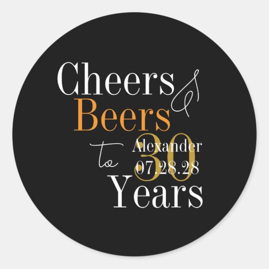 30歳の誕生日パーソナライズド・チアーズ＆ビアーズ・パーティー ラウンドシール (正面)