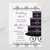 30歳の誕生日パーティの招待状（紫の渦巻き） 招待状 (正面/裏面)