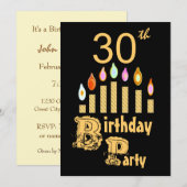 30歳の誕生日パーティの招待状-金ゴールド 招待状 (正面/裏面)