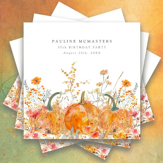 30歳の誕生日パーティーかぼちゃワイルドフラワーカスタム スタンダードカクテルナプキン