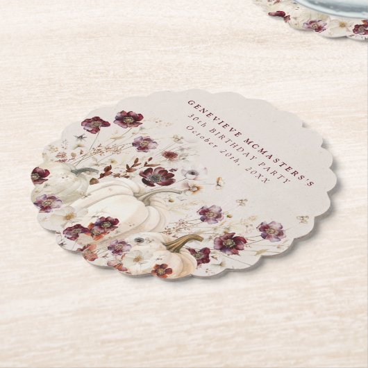 30歳の誕生日パーティーかぼちゃワイルドフラワーカスタム ペーパーコースター (アングル)