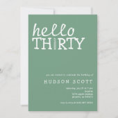 30歳の誕生日パーティーこんにちは30歳セージグリーン 招待状 (正面)