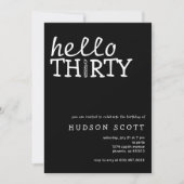 30歳の誕生日パーティーこんにちは30歳モダン黒 招待状 (正面)