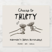 30歳の誕生日パーティーに手書き応援 スパークリングワインラベル (シングルラベル)