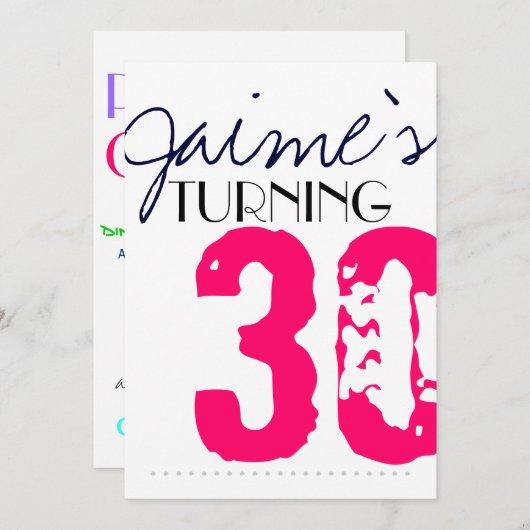 30歳の誕生日パーティーの招待ネオンとグレー 招待状 (正面/裏面)