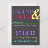 30歳の誕生日パーティーの招待ネオンとグレー 招待状 (裏面)